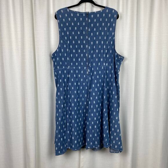 Torrid Denim Chambray Leaf Print Sleeveless Skater Dress Sz.26W - Picture 7 of 13